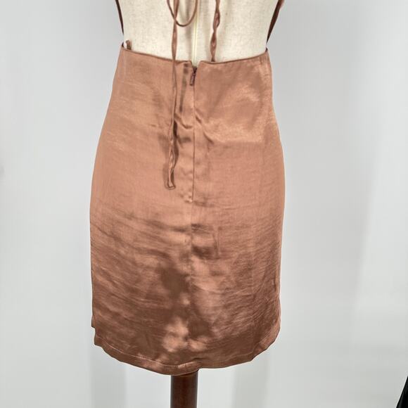 Topshop Satin Bronze Mini Strappy Backless Square Neck New Dress Womens - Picture 5 of 7